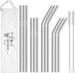 Hiware 12-Pack Reusable Stainless Steel Metal Straws with Case - Long Drinking Straws for 30 oz and 20 oz Tumblers Dishwasher Safe - 2 Cleaning Brushes Included - Image 2
