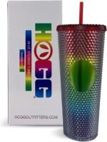 Hogg 24 oz Studded Tumbler with Lid and Straw - Rainbow, Reusable Iced Coffee Cup, Bling Tumbler for Women, Glitter Rhinestone Cup, Gifts for Iced Coffee Lovers - Image 2