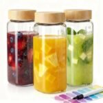 HomArtist 16oz Square Glass Juice Bottles with Lids, 3 Pack Reusable Juice Containers with Bamboo Lids, Glass Juicing jars for Drinking Tea, Kombucha, Smoothie, Milk - Image 2