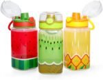 Home Tune 15oz Kids Water Drinking Bottle - BPA Free, Wide Mouth, Auto Flip Cap, Chug Lid, Easy Open, Lightweight, Leak-Proof Water Bottle with Cute Design For Girls & Boys - 3 Pack Fruit - Image 2