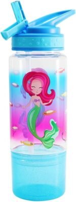 Home Tune 18oz Kids Water Drinking Sip Bottle - Tritan BPA Free, Flip Straw Lid, Easy Open, Lightweight, Snack Compartment, Leak-Proof Water Bottle with Cute Design For Girls & Boys - Mermaid - Image 2