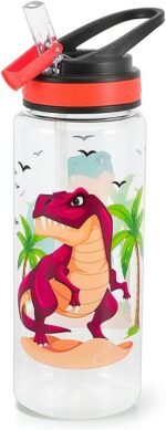 Home Tune 23oz Kids Water Bottle for School Boys, BPA FREE, Leak Proof Flip Straw, Easy Clean, Carry Handle - Dinosaur - Image 2