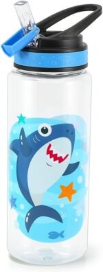 Home Tune 23oz Kids Water Bottle for School Boys, BPA FREE, Leak Proof Flip Straw, Easy Clean, Carry Handle - Shark - Image 2