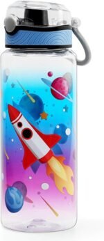 Home Tune 23oz Kids Water Bottle for School Boys, BPA FREE Tritan, Leak Proof Flip Top Lid, Easy Clean, Carry Handle - Rocket - Image 2