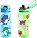 Home Tune 23oz Kids Water Drinking Bottle 2 Pack - BPA Free, Auto Push Button, Chug Lid, Carry Loop Lightweight, Spill-Proof Water Bottle with Cute Design For Girls & Boys - Dinosaur & Bear - Image 2