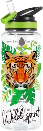 Home Tune 32oz Water Drinking Bottle - Tritan BPA Free, Wide Mouth, Straw Flip Lid, Easy Open, Lightweight, Leak-Proof Water Bottle with Foil Print Design For Girls & Boys - Tiger - Image 2