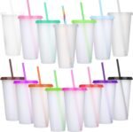 Honeydak 15 Pack Tumbler with Straw and Lid Bulk Cups for Gifts Water Bottle Iced Coffee Travel Mug Cup Reusable Plastic Tumblers for Party Birthdays 24-27 oz (Pretty Color) - Image 2