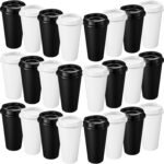 Honeydak 45 Pack 16 oz Reusable Coffee Cups with Lids Water Bottle Iced Coffee Travel Mug Reusable Portable Plastic Tea Tumblers Bulk for Hot and Cold Drinks Birthdays Party(Classic,Black, White) - Image 2