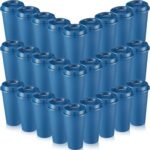 Honeydak 45 Pack 16 oz Reusable Coffee Cups with Lids Water Bottle Iced Coffee Travel Mug Reusable Portable Plastic Tea Tumblers Bulk for Hot and Cold Drinks Birthdays Party(Classic,Dark Blue) - Image 2