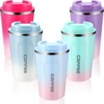Honeydak 5 Pack Travel Coffee Mugs 12oz Insulated Coffee Cup with Lid Stainless Steel Vacuum Gradient Colorful Tumbler Reusable Leakproof Travel Cups for Hot & Cold Drinks - Image 2