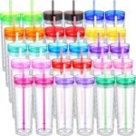 Hoolerry 30 Pcs Acrylic Skinny Tumblers, 16 oz Double Wall PS Tumblers with Lids and Straws, Bulk for Drink Party Birthday Gifts, Multicolor - Image 2