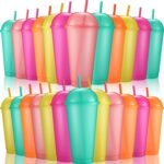 Hsei Reusable Glitter Tumbler Cups with Dome Lids and Straws 24 oz Plastic Tumbler Iced Coffee Cup Mug for Travel Birthdays Party Supplies(Classic Color,24 Pack) - Image 2