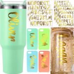 Humyoun 7 Sheets UV DTF Cup Wrap Name Decals for Tumblers Waterproof Custom Vinyl Lettering Alphabet Stickers Personalized Name Decals for 14-40oz Tumbler Cups Water Bottle DIY (Gold) - Image 2