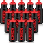 Hushee 12 Pack Cheer Water Bottle Squeeze Bulk 20 oz Cheerleader Reusable Plastic Sports Water Bottles with Pull Top Cap Coach Gift for Team Party Supplies Gym Party Supplies(Black and Red) - Image 2