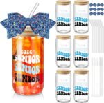 Hushee 6 Set Class of 2026 Senior Night Gifts 16 oz Glass Water Bottle with Lids Straws Glitter Bow Straw Topper Senior 2026 Tumbler Graduation Gift for Her Women Team Coach Player(Blue) - Image 2