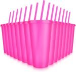 Hxezoc 16-Piece Reusable Cups with Lids and Straws, 24 oz Glitter Plastic Tumbler Iced Coffee Cups Travel Mugs for Smoothies, Juices, Beach, Bachelor Party (Hot Pink) - Image 2