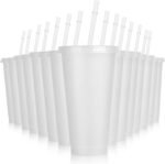 Hxezoc 16 Pieces Reusable Cups with Lids and Straws, 24 oz Glitter Plastic Tumbler Iced Coffee Cups Travel Mug Cup for Birthday Party, Smoothie Juices Beach Party, Bachelor Party (Clear) - Image 2