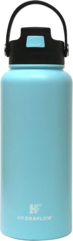 Hydraflow Hybrid - Triple Wall Vacuum Insulated Water Bottle with Flip Straw (34oz, Powder Aqua) Stainless Steel Metal Thermos, Reusable Leak Proof BPA-FREE for Sports and Travel - Image 2