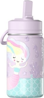 Hydrapeak 14oz Mini Fun Sticker Print Water Bottle with Straw Lid, Stainless Steel Double Wall Insulated, Leak-Proof and Spill-Proof, Blush-Scale - Image 2