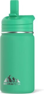 Hydrapeak Mini 14oz Water Bottle with Straw Lid, Stainless Steel Double Wall Insulated Water Bottle | Leak-Proof and Spill-Proof Water Bottle, 24 Hours Cold (Jade) - Image 2