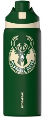 Hydrapeak x NBA Officially Licensed Milwaukee Bucks Oasis 32 oz Water Bottle with Chug Lid Push Button, Stainless Steel Water Bottle No Straw, 32 oz Insulated Water Bottle - Image 2