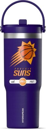 Hydrapeak x NBA Officially Licensed Phoenix Suns 32 oz Nomad Tumbler with Handle and Straw Lid, Leakproof Stainless Steel Water Bottle - Image 2