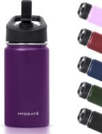Hydrate Kids Water Bottle – 14oz Insulated Thermal Tumbler with Leak-Proof Folding Straw Lid – Keeps Drinks Cold or Warm for 6–12 Hours – Durable, BPA-Free – Easy Carry – Dark Purple - Image 2