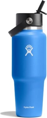 Hydro Flask Travel Water Bottle - Insulated Stainless Steel - Wide Straw Lid, Non Spill, Leakproof in 32 Oz Cascade Blue - Image 2