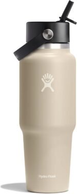 Hydro Flask Travel Water Bottle - Insulated Stainless Steel - Wide Straw Lid, Non Spill, Leakproof in 32 Oz Oat Tan - Image 2