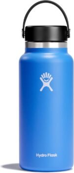 Hydro Flask Water Bottle - Insulated Stainless Steel - Wide Mouth Flex Lid, Non Spill, Leakproof and Refillable in 32 Oz Cascade Blue - Image 2
