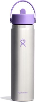 Hydro Flask Water Bottle - Insulated Stainless Steel - Wide Mouth Flex Straw Lid, Non Spill, Leakproof and Refillable in 24 Oz Stainless Steel Violet - Image 2