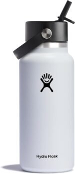 Hydro Flask Water Bottle - Insulated Stainless Steel - Wide Mouth Flex Straw Lid, Non Spill, Leakproof and Refillable in 32 Oz White - Image 2