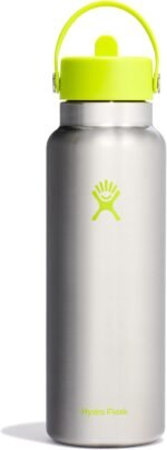 Hydro Flask Water Bottle - Insulated Stainless Steel - Wide Mouth Flex Straw Lid, Non Spill, Leakproof and Refillable in 40 Oz Stainless Steel Lime - Image 2