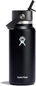 Hydro Flask Water Bottle - Insulated Stainless Steel - Wide Straw Lid, Non Spill, Leakproof in 32 Oz Black - Image 2
