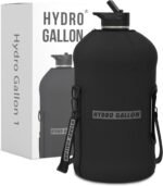 Hydro Gallon® - 1 Gallon Water Bottle Jug with Insulated Sleeve and Straw Lid, Handle, Time Marker, Pocket, Shoulder Strap. Daily Intake Leakproof BPA free Large Big Bottle Men. 128oz (Black) - Image 2