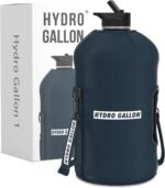 Hydro Gallon® - 1 Gallon Water Bottle Jug with Insulated Sleeve and Straw Lid, Handle, Time Marker, Pocket, Shoulder Strap. Daily Intake Leakproof BPA free Large Big Bottle. 128oz (Navy Blue) - Image 2