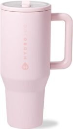 HydroJug Traveler - 32 oz Water Bottle with Handle & Flip Straw - Fits in Cup Holder, Leak Resistant Tumbler-Reusable Insulated Stainless Steel & Rubber Base - Gifts for Women & Men, Pink Sand - Image 2