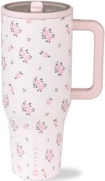 HydroJug Traveler - 32 oz Water Bottle with Handle & Flip Straw - Fits in Cup Holder, Leak Resistant Tumbler-Reusable Insulated Stainless Steel & Rubber Base - Gifts for Women & Men, Wildrose - Image 2