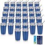 IEOVIEE 32 Pack, 20oz Stainless Steel Bulk Tumblers with Lids and Straws, Double Wall Insulated Travel Mug, Durable Powder Coated Tumbler Bulk Cup for Cold and Hot Drinks(Dark Blue) - Image 2