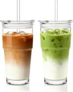 INSETLAN 20oz Clear Glass Cup with Lid and Glass Straw, Set of 2 Thickened Glass Coffee Tumblers, Drinking Glasses with Straw for Smoothie, Tea, Milk, Whiskey, Water and More – Elegant & Durable - Image 2