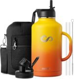 INSPI Half Gallon Water Bottle with Handle, 64oz Insulated Water Bottle with Straw & 2 Lids, Double Wall Stainless Steel Large Jug Travel Flask for School, Hiking & Camping, 100% Leak Proof, Orange - Image 2