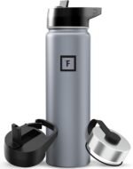 IRON °FLASK Camping & Hiking Hydration Flask with 3 Lids - Stainless Steel, Double Walled & Vacuum Insulated Water Bottle - Leak Proof & BPA Free (Graphite, Straw - 22 oz) - Image 2
