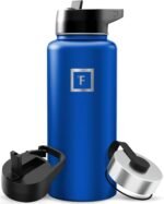 IRON °FLASK Camping & Hiking Hydration Flask with 3 Lids - Stainless Steel, Double Walled & Vacuum Insulated Water Bottle - Leak Proof & BPA Free (Navy Blue, Straw - 32 oz) - Image 2