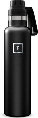 IRON °FLASK Camping & Hiking Hydration Flask with Spout, Narrow Mouth Insulated Stainless Steel Sports Water Bottle - Midnight Black 24 oz - Spout (1 Lid) - Image 2