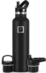 IRON °FLASK Camping & Hiking Hydration Flask with Straw, BPA-Free Insulated Stainless Steel Sports Water Bottle - 24 oz Midnight Black - Image 2