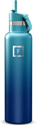 IRON °FLASK Camping & Hiking Hydration Flask with Straw, Narrow Mouth Insulated Stainless Steel Sports Water Bottle - Dark Night 24 oz - Straw (1 Lid) - Image 2