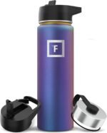IRON °FLASK Camping & Hiking Hydration Flask with Straw, Wide Mouth Insulated Stainless Steel Sports Water Bottle - 22 oz Aurora - Image 2