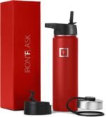 IRON °FLASK Camping & Hiking Hydration Flask with Straw, Wide Mouth Insulated Stainless Steel Sports Water Bottle - 22 oz Fire Red - Image 2