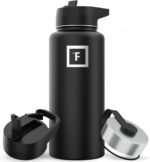 IRON °FLASK Camping & Hiking Hydration Flask with Straw, Wide Mouth Insulated Stainless Steel Sports Water Bottle - 32 oz Midnight Black - Image 2