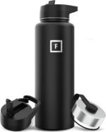 IRON °FLASK Camping & Hiking Hydration Flask with Straw, Wide Mouth Insulated Stainless Steel Sports Water Bottle - 40 oz Midnight Black - Image 2